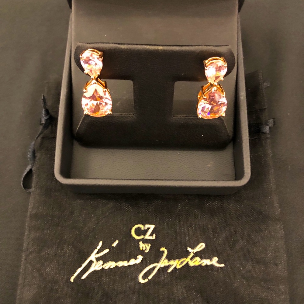 Kenneth Jay Lane Rose Goldtone and Faceted Pink CZ Teardrop Pierced Earrings